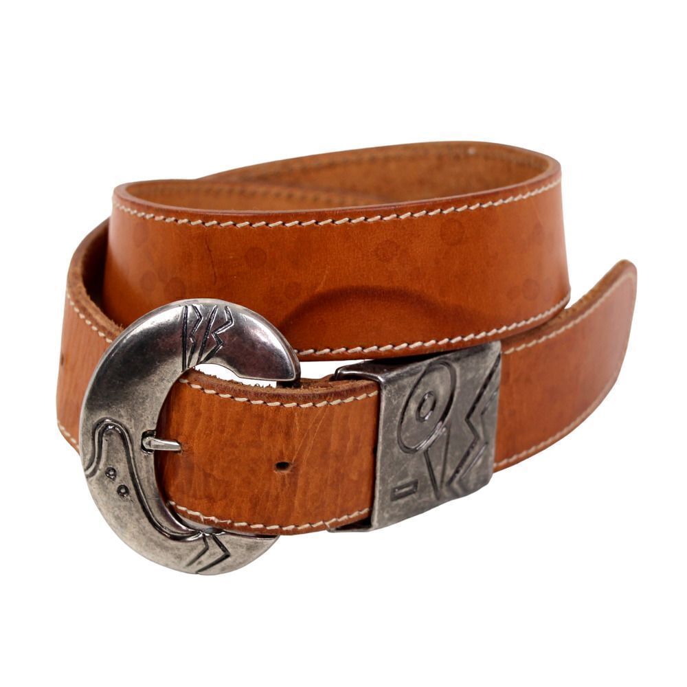 Stone Mountain TAN BROWN GENUINE LEATHER 1 3/8"Wd CASUAL WOMEN'S BELT Sz S (G10